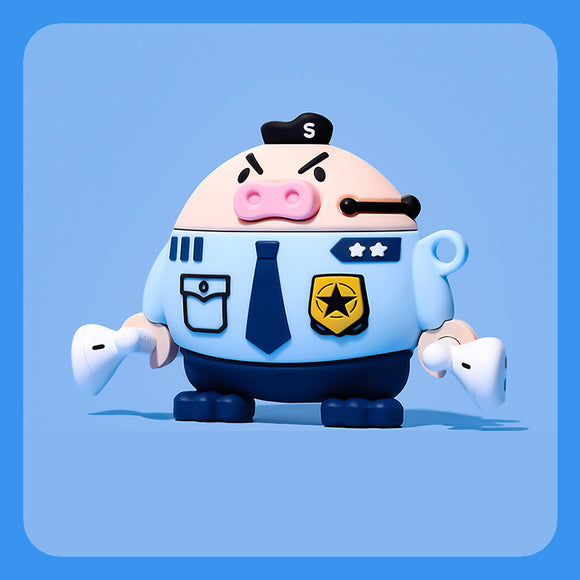 airpodspro case cute pig police silicone airpods case blue