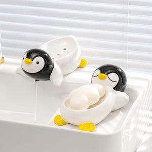 Soap dish Drainer Ceramic Penguin