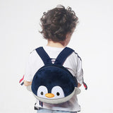 Children's backpack with lost string, loss prevention, penguin, stretchable, blue