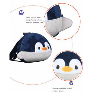 Children's backpack with lost string, loss prevention, penguin, stretchable, blue