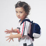 Children's backpack with lost string, loss prevention, penguin, stretchable, blue