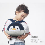 Children's backpack with lost string, loss prevention, penguin, stretchable, blue