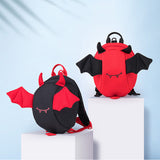 Children's Backpack with Lost String Loss Prevention Bat Stretchable Black Red